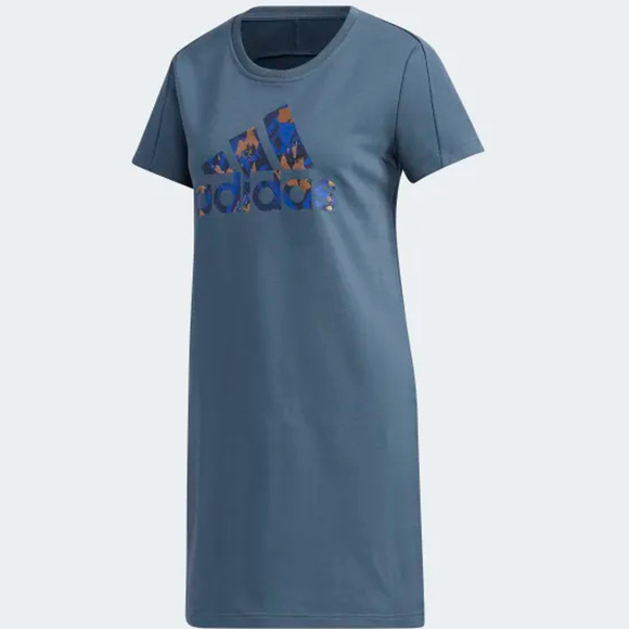 ADIDAS Collab Patterned Logo Terry T-Shirt Dress NWT Medium Blue/ Green - Picture 3 of 10